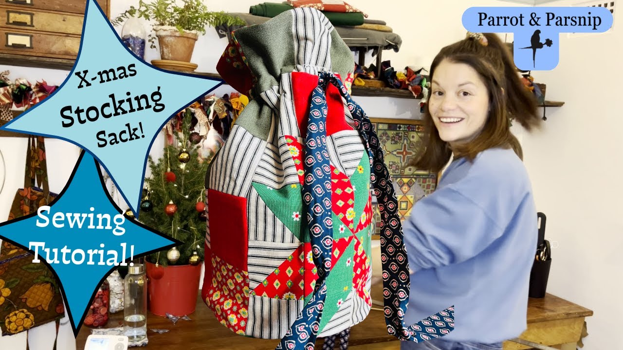 Make some Stocking Sacks with me! Sewing tutorial for these festive stocking sacks!