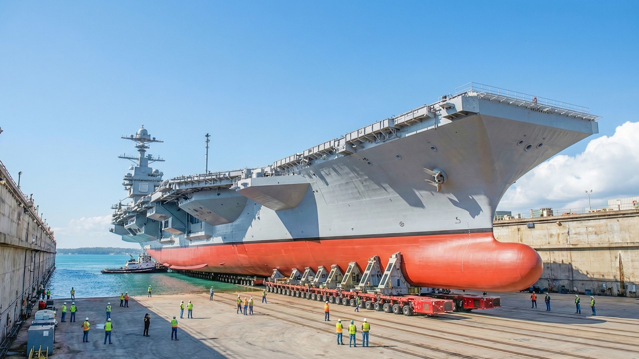 How a Gigantic U.S. Aircraft Carrier is Rolled Out After Major Dry Dock Repairs