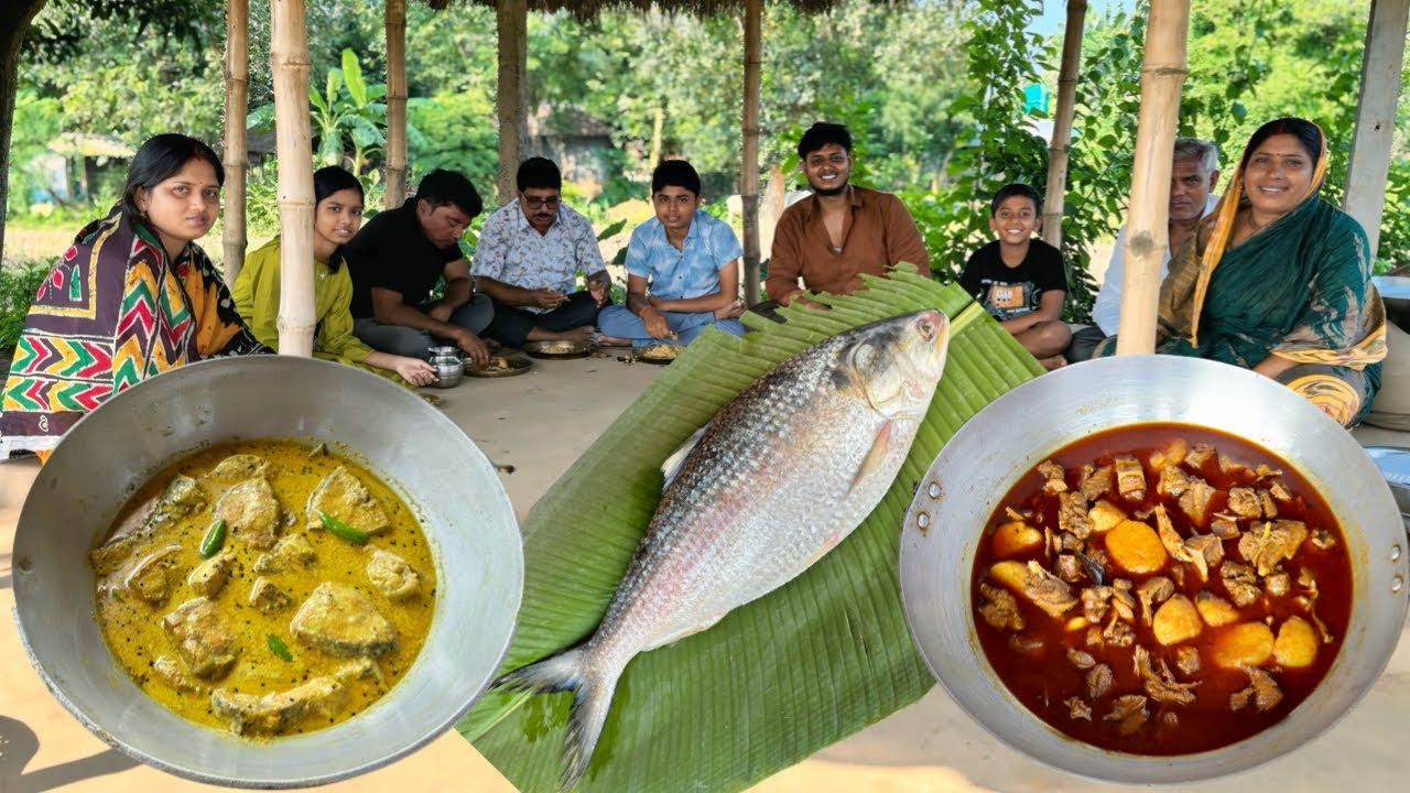 কাকারা আসায় বাড়িতে চাঁদপুরের ইলিশ সরষে দিয়ে রান্না করল মা, সাথে কাকিমার হাতে হাঁসের মাংস রান্না ।