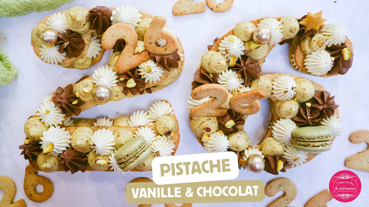 Un number cake pistache, vanille et chocolat pour le Nouvel An 2026 ! 🥳💫