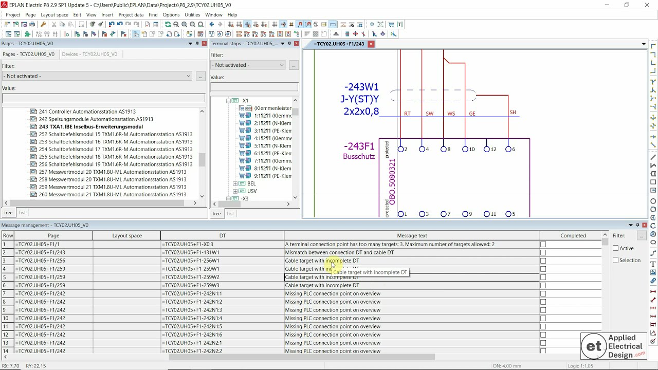 Eplan P001008 - A terminal connection point has too many targets