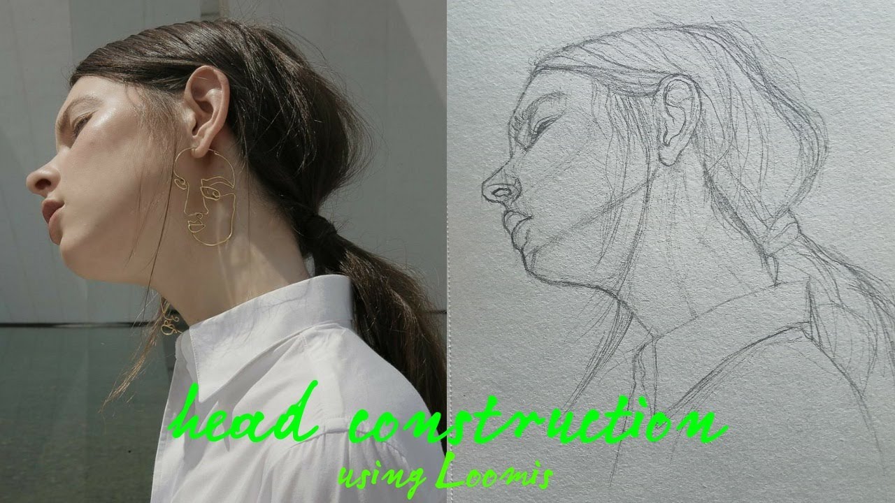 How to draw a portrait using Loomis method.  Difficult angle 5