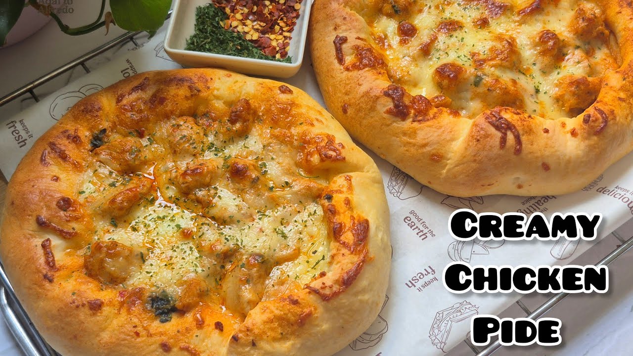 Cheesy Creamy Chicken Pide Recipe | Turkish-style Flatbread...