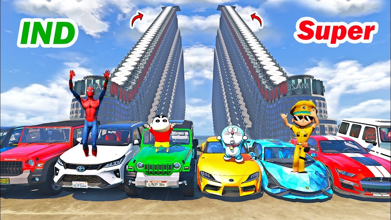 gta 5 Indian cars vs super cars mega jumping challenge | gta 5 mega jump challenge | gta 5 in telugu