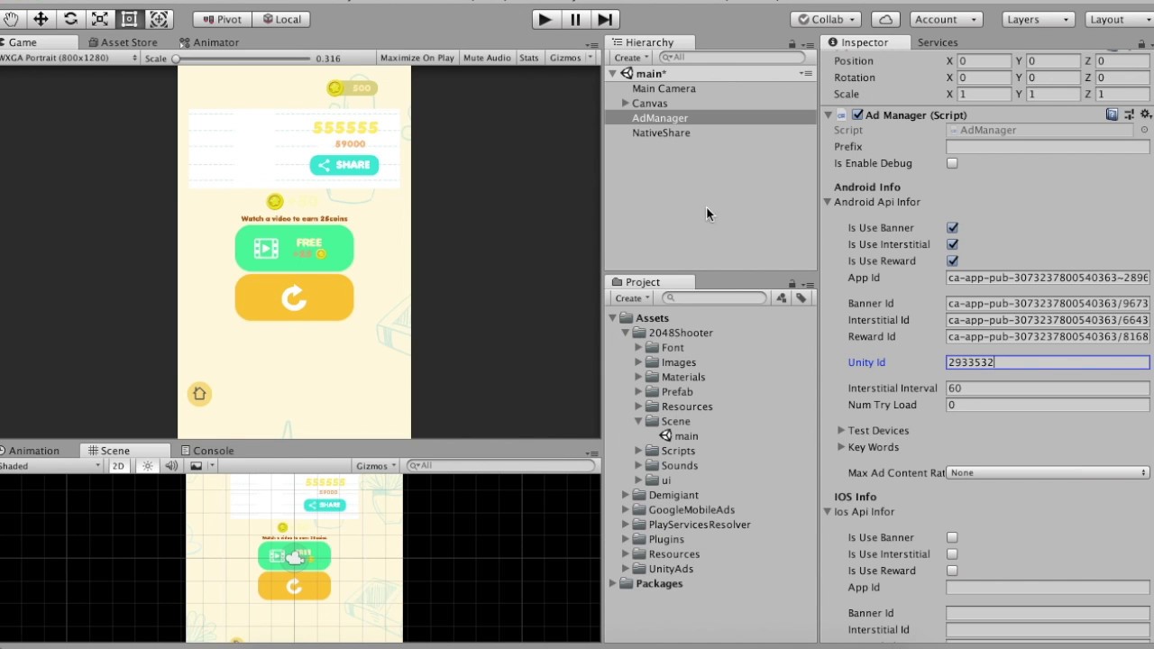 [ 2048 Shooter - Shoot N Merge ] Setup Source Code, Admob, Unity Ads