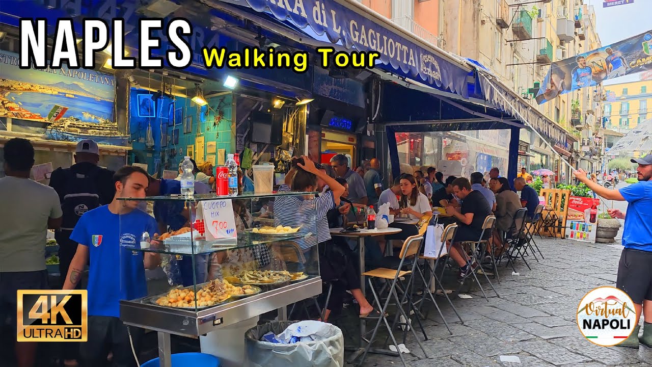 Walking Tour Naples Via Pignasecca - Street food - Market Evening Walk 4K UHD 