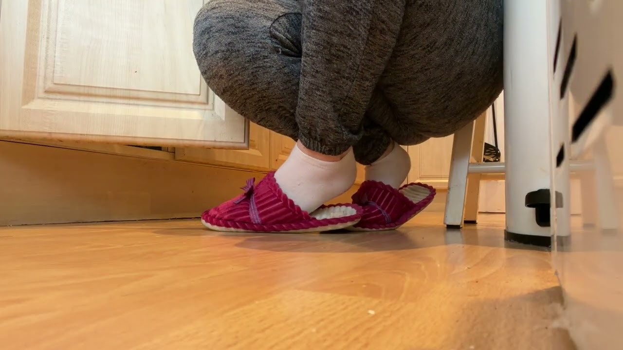 Kitchen Floor Sensory Experience Wearing Old Sweaty Cotton Socks In Open Slippers