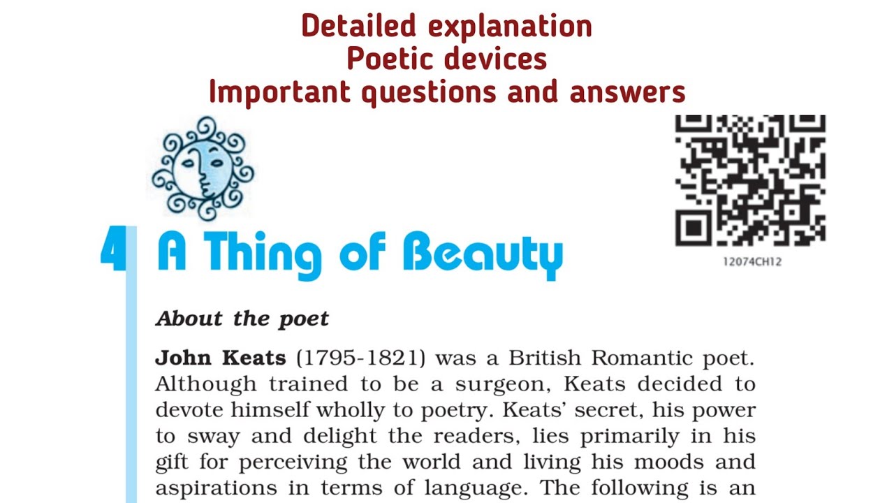 A Thing of Beauty Class 12 English (Flamingo) explanation, poetic devices and important QA
