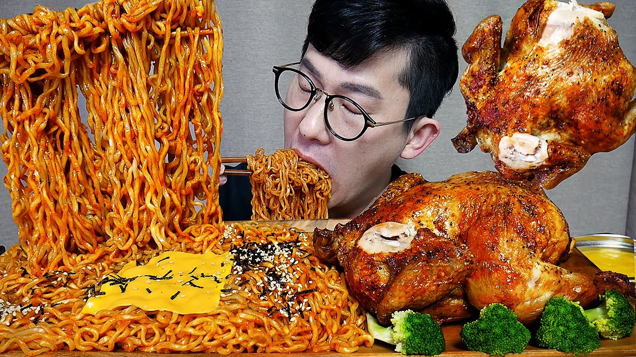 MUKBANG 안시켜도돼! 직접만들어먹는 에어프라이 통닭🍗과 불닭볶음면🔥  리얼사운드먹방! ROAST CHICKEN & FIRE NOODLES