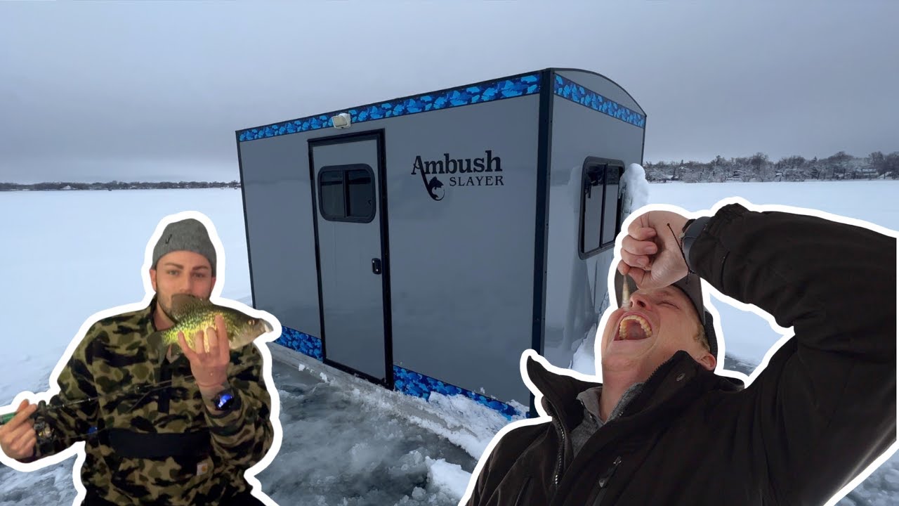 Ice Fishing Detroit Lakes | Loser Eats Minnow | Ambush Slayer Sled House