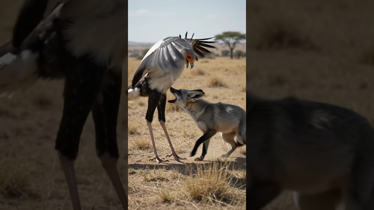 Secretary Bird DESTROYS Fox With Kicks 😱 #wildlife #shorts