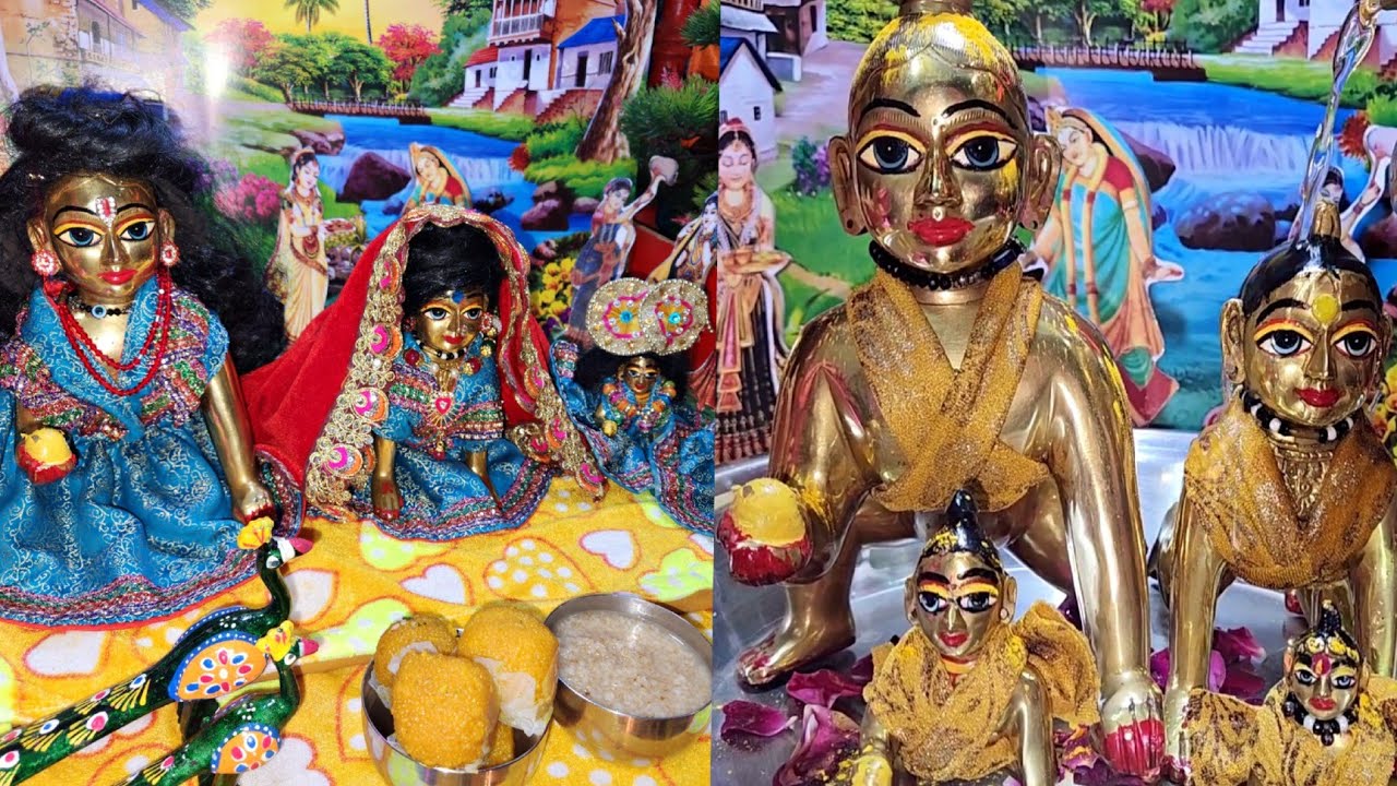 लड्डू गोपाल जी राधा रानी को एक साथ स्नान करवाते हैं राधा रानी को भी तुलसी का भोग लगाना है