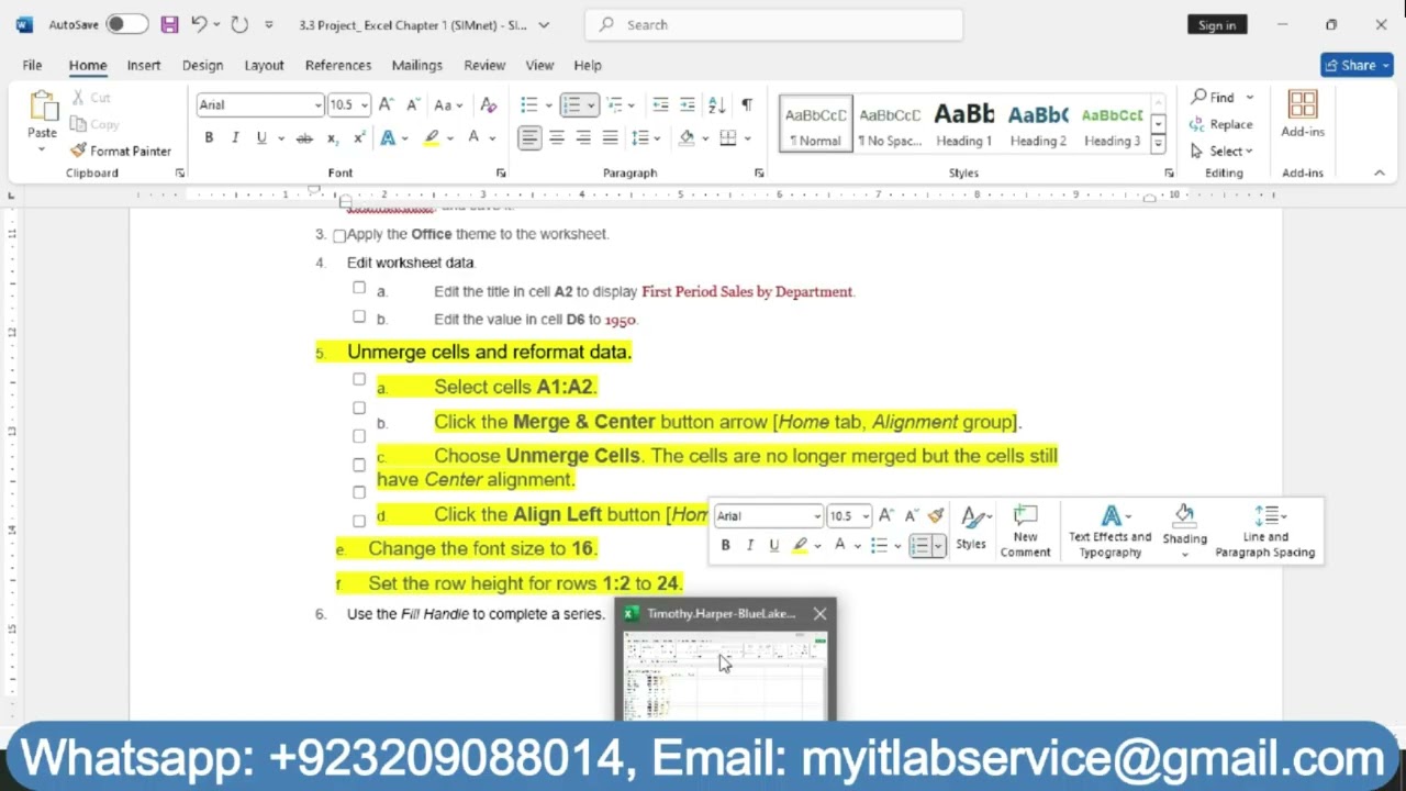 3.3 Project: Excel Chapter 1 (SIMnet) Independent Project 1-4