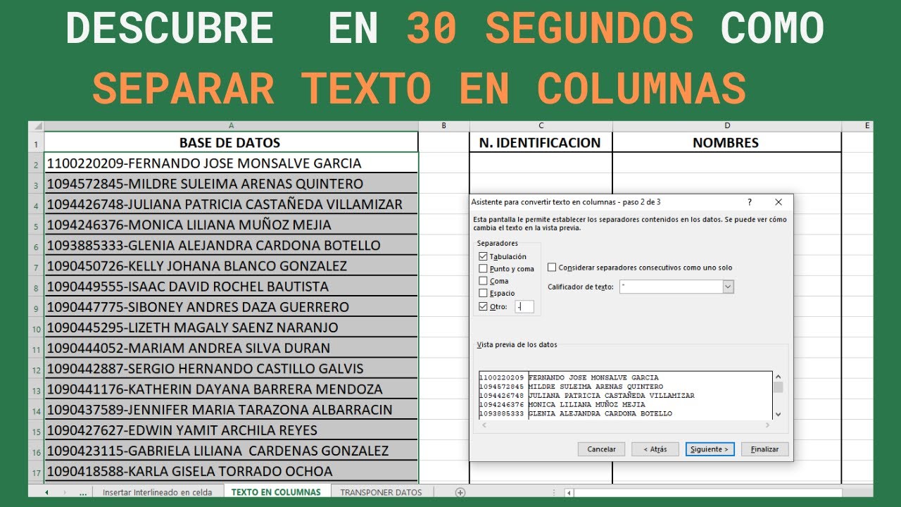 😱 Como SEPARAR TEXTO EN COLUMNAS con EXCEL