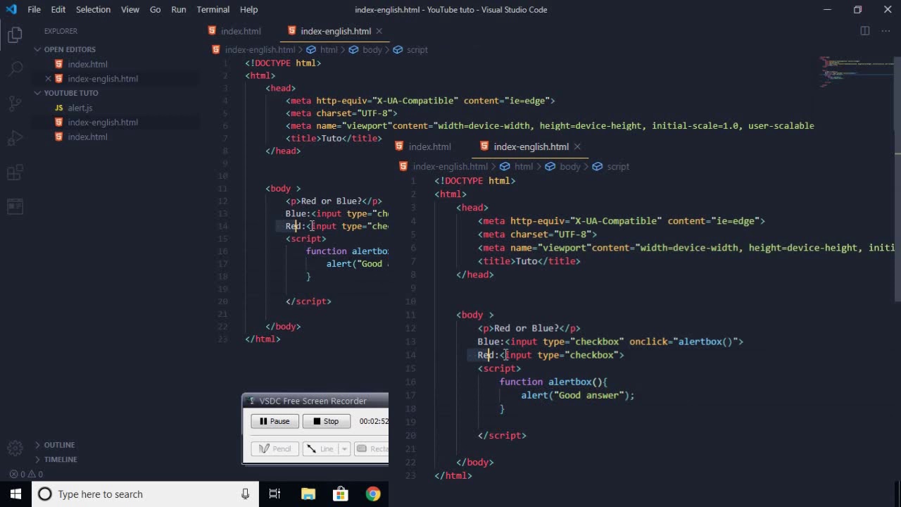 How to create an alert box in JavaScript, Html | English version