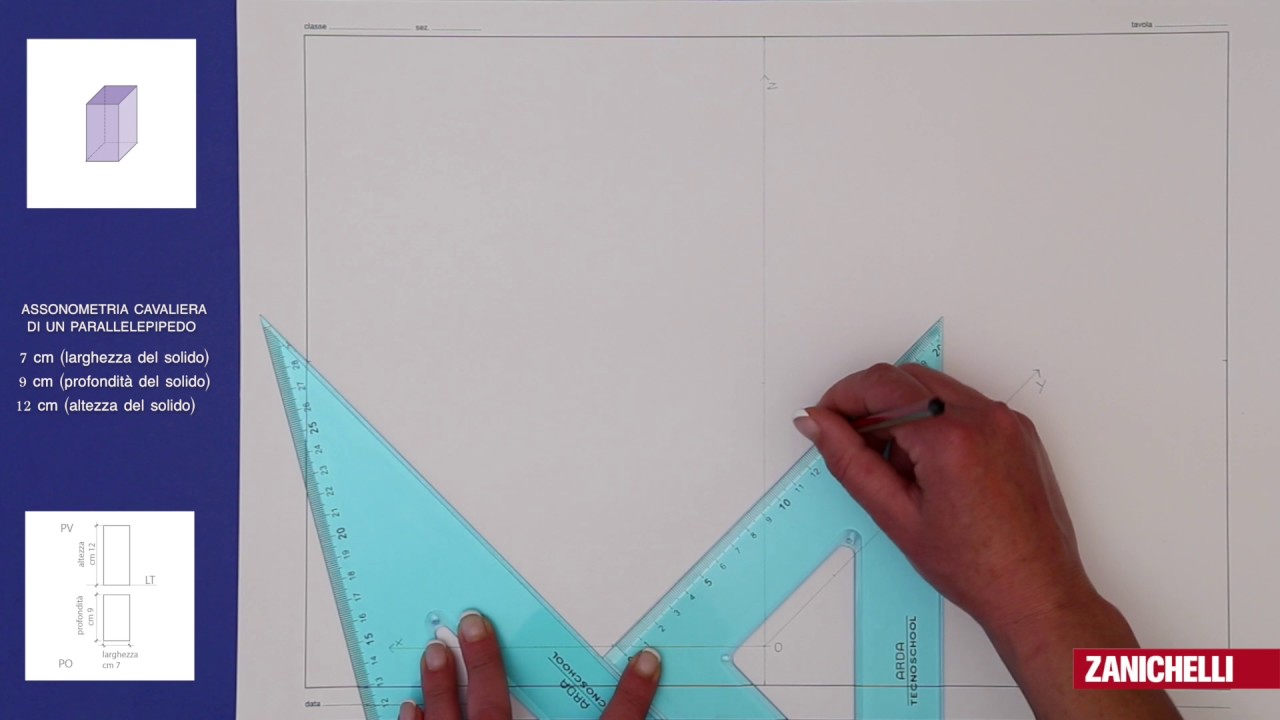 Assonometria cavaliera di un parallelepipedo (tratto da Tecnologia, progettazione, ambiente)