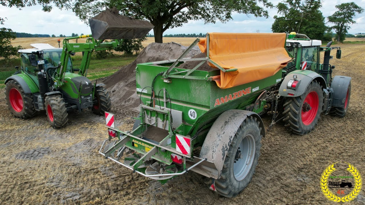 Fendt 927 Vario mit Amazone ZG-B 8200 am Kalkstreuen | Fendt 312 Vario mit Cargo 4X 75 Frontlader
