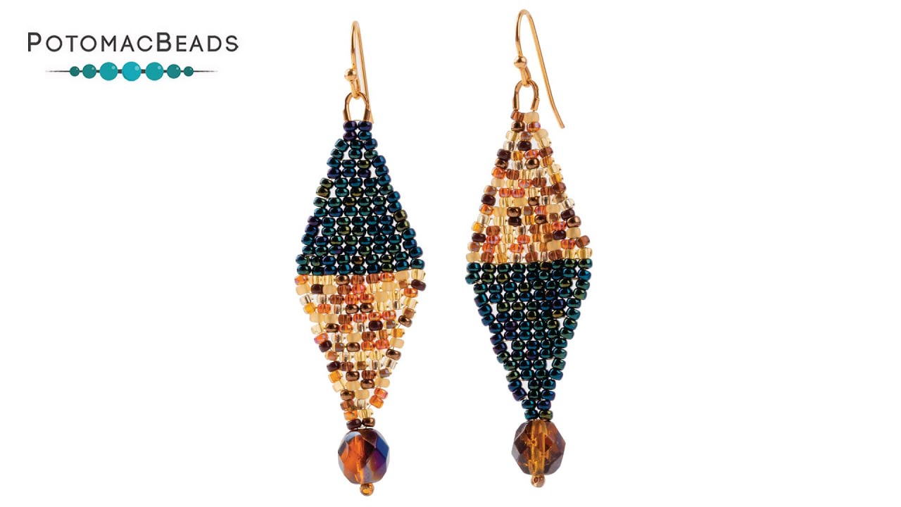 Harlequin 2-Drop Brick Stitch Earrings - DIY Jewelry Making Tutorial by PotomacBeads