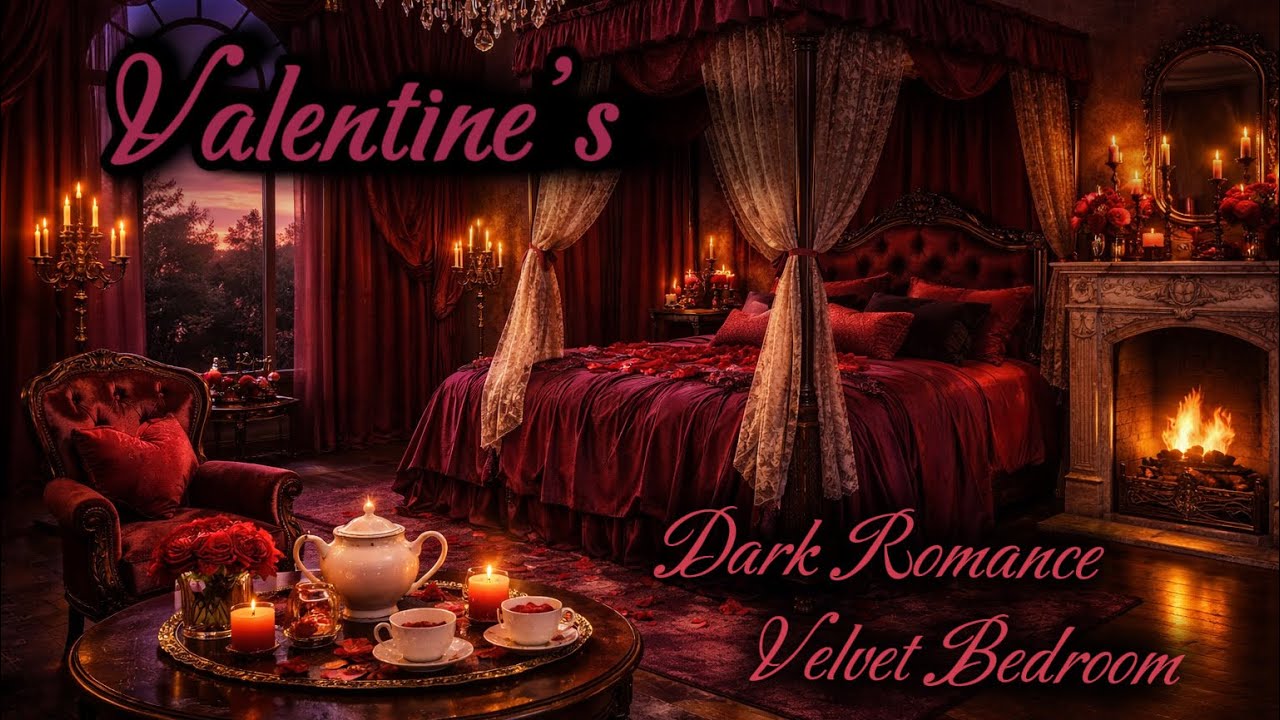 Dark Romance | Valentine’s Bedroom Ambience 🌹 Cozy Fireplace, Soft Music & Candlelight
