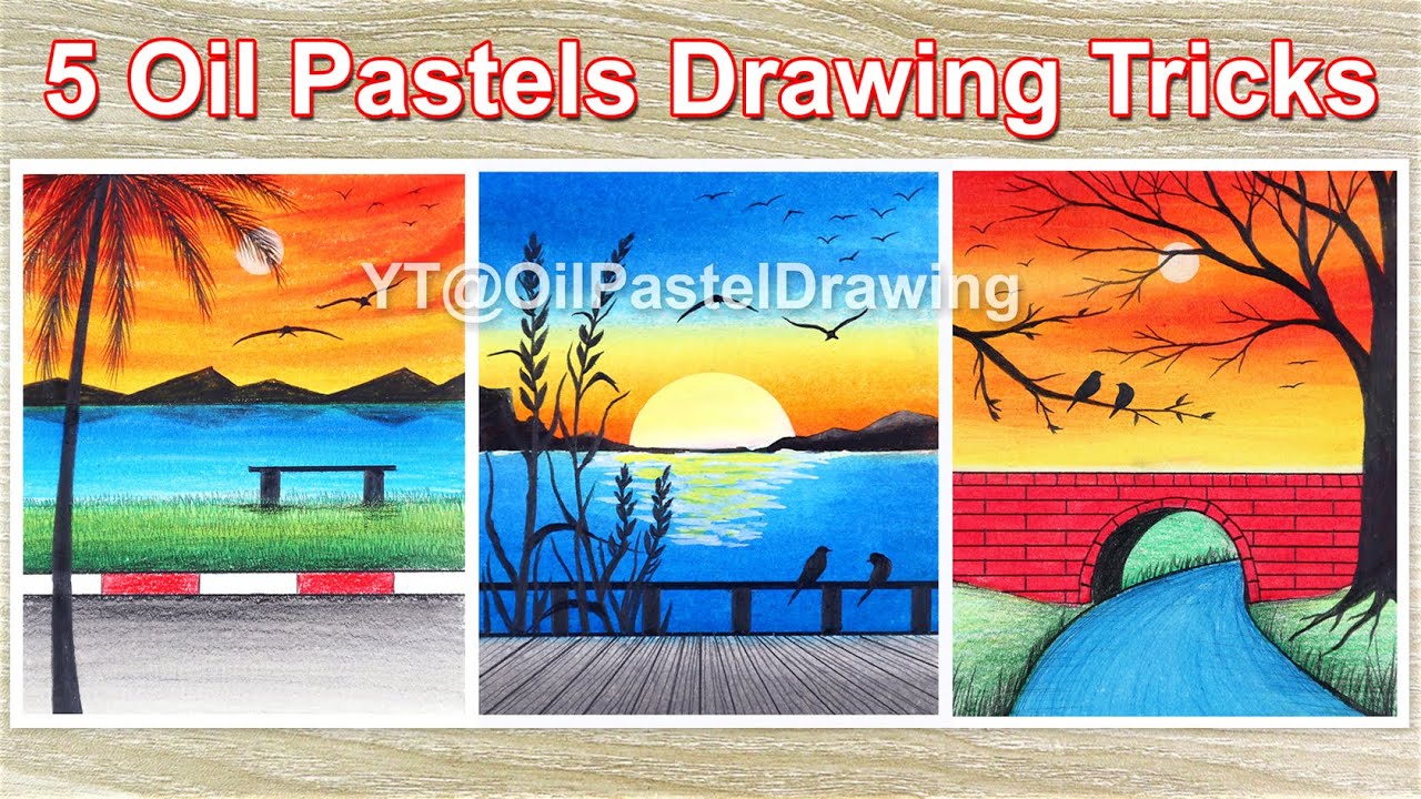 5 Oil Pastel Scenery Drawing Tricks, Oil Pastel Drawing for Beginners