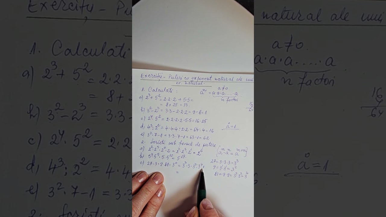 Exercitii cu puteri cu exponent natural, ale unui numar natural.