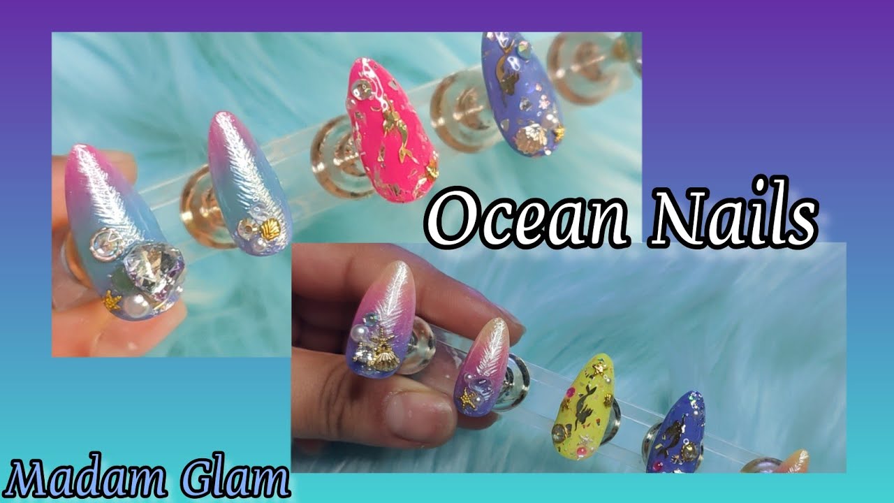 Shell Inspired Ombre Ocean Nails 🐚 @madamglamofficial 🐚#ocean #sea#nails#ombrenailart #madamglam