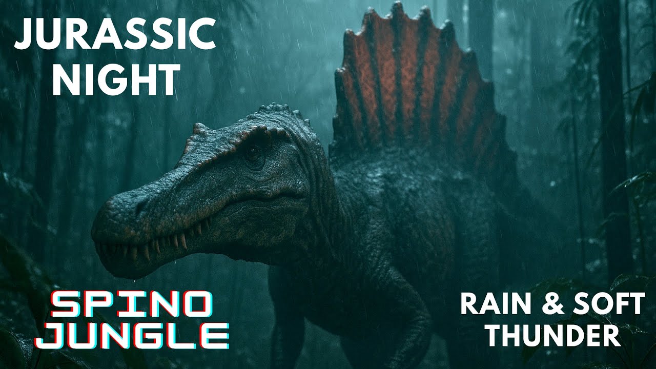 Spinosaurus Stalks the Rain | Immersive Jungle Ambiance | Gentle Thunder