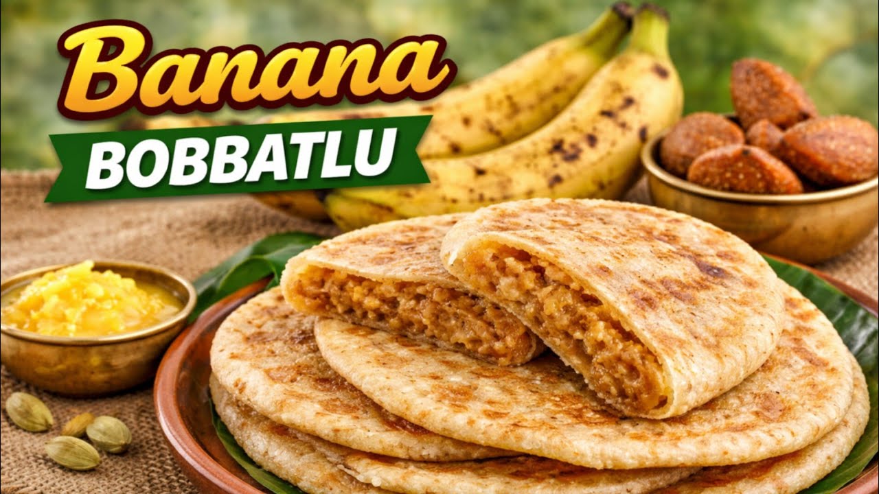 Banana Bobbatlu Recipe | Easy Sweet Without Sugar | Healthy Sweet Telugu