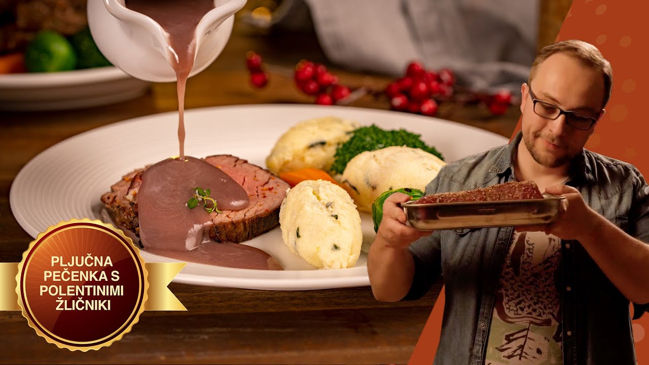 Pljučna pečenka s polentinimi žličniki z baziliko [Praznična večerja🎄]