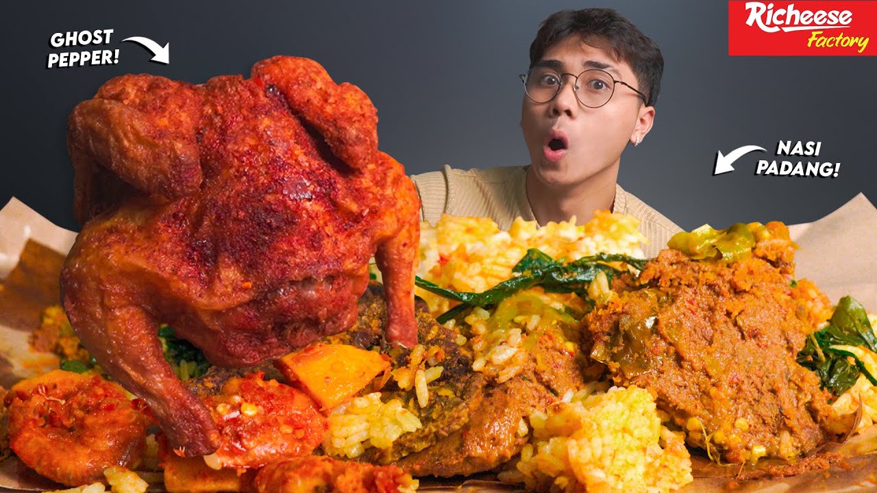PARAH!! MUKBANG NASI PADANG JUMBO KOMPLIT + 1 EKOR AYAM GHOST PEPPER!! PERUT PANAS!!🥵