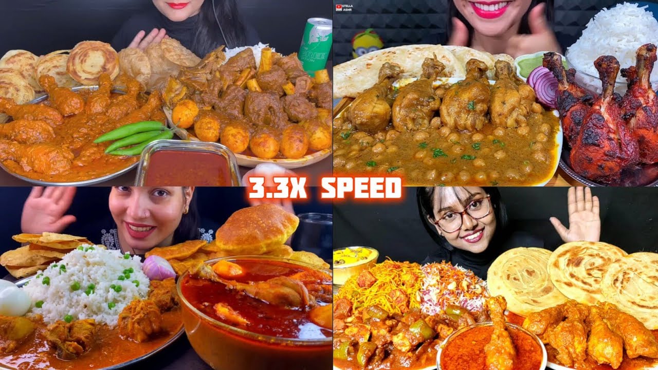 ASMR: Eating chicken cholay tandoori chicken paratha 😍😋chicken curry and chilli chicken Mukbang