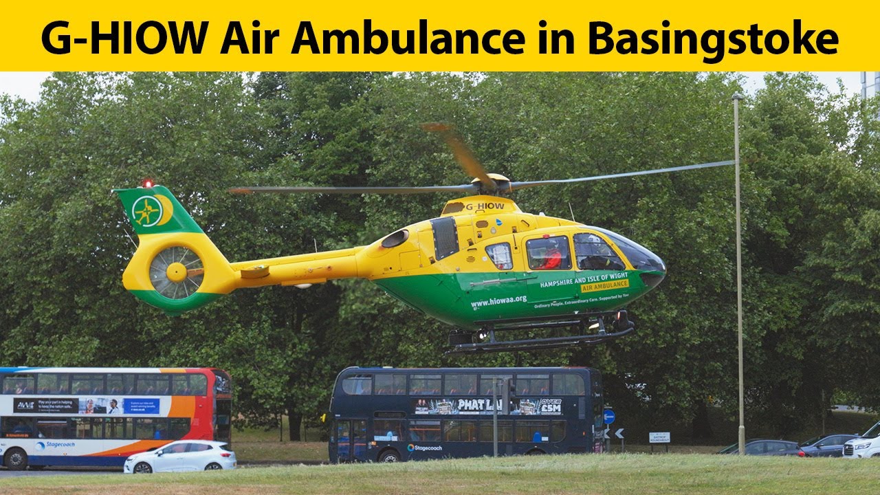 Hampshire and Isle of Wight Air Ambulance G-HIOW responding to an incident in Basingstoke