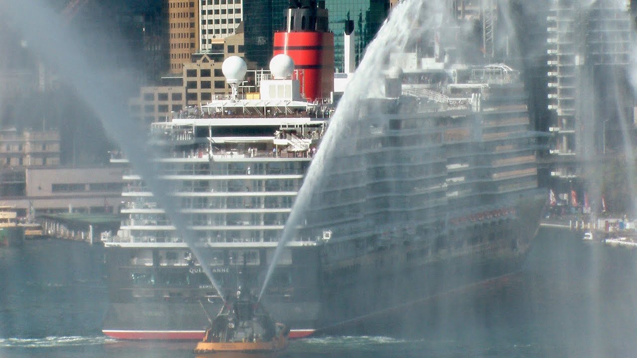 Cunard Queen Anne water salute for first arrival  2025