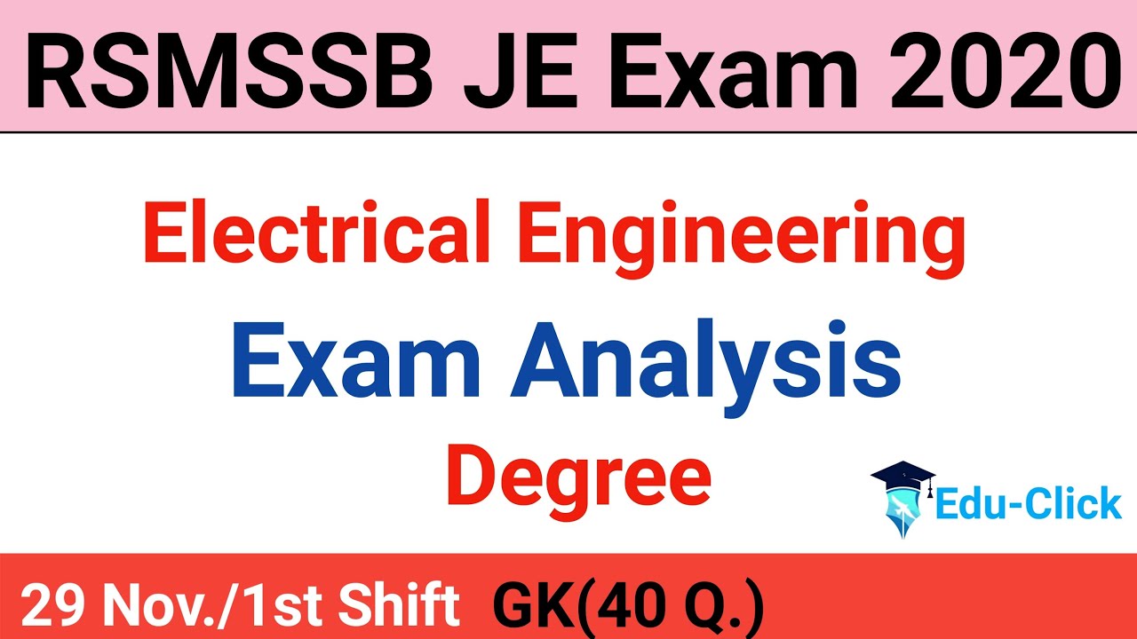 RSMSSB JE EXAM 2020 Answer key | JE Exam Paper Solution | Electrical Eng. Degree 1st Shift 29 Nov.