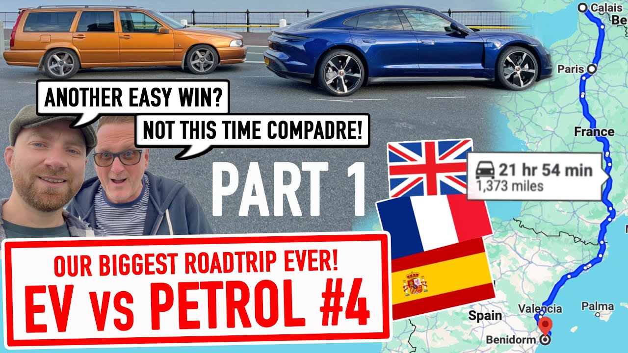 EV vs Petrol Race to Benidorm! 🇬🇧🇫🇷🇪🇸 Volvo V70R vs Porsche Taycan (Part 1)