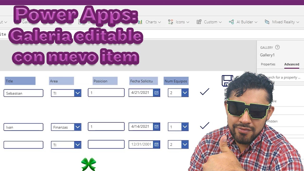 Power Apps: Agregar una nueva fila en blanco en una galería.