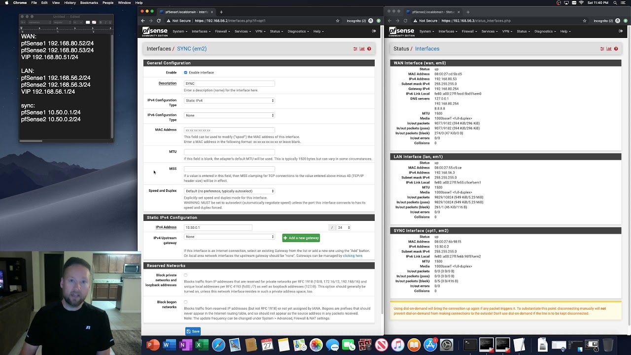 Basics of pfSense, CARP, High Availability, pfsync, Virtual IPs, outbound NAT, etc.
