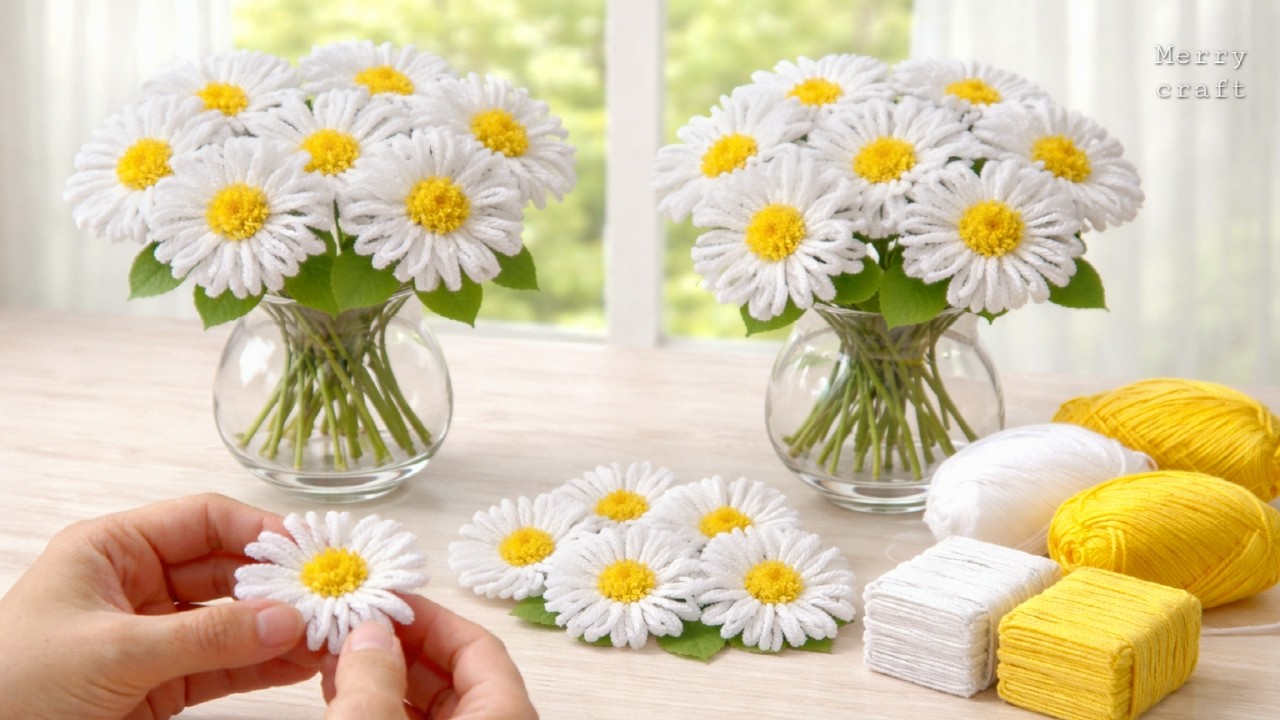 Это так красиво! Очень простое изготовление цветов из пряжи - DIY идеи для цветочного декора