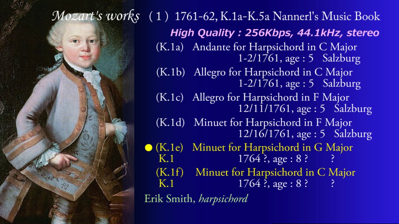 Mozart's works(1) K.1a-K.5a Nannerl's Music Andante for Harpsichord in C Major, etc.