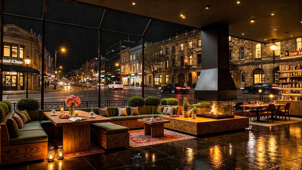Cozy Rainy Night Jazz Café Ambience for Relaxing, Studying, Working and Deep Sleep Comfort ☕