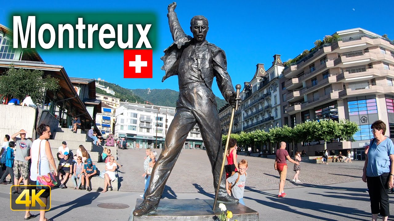 Montreux, Switzerland 🇨🇭 Waterfront promenade walk during Jazz Festival with Freddie Mercury statue