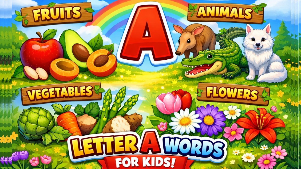 Words That Start With Letter A 🐾🍎🥕🌸| Animals, Fruits, Vegetables, and Flowers | Funny With Bunny