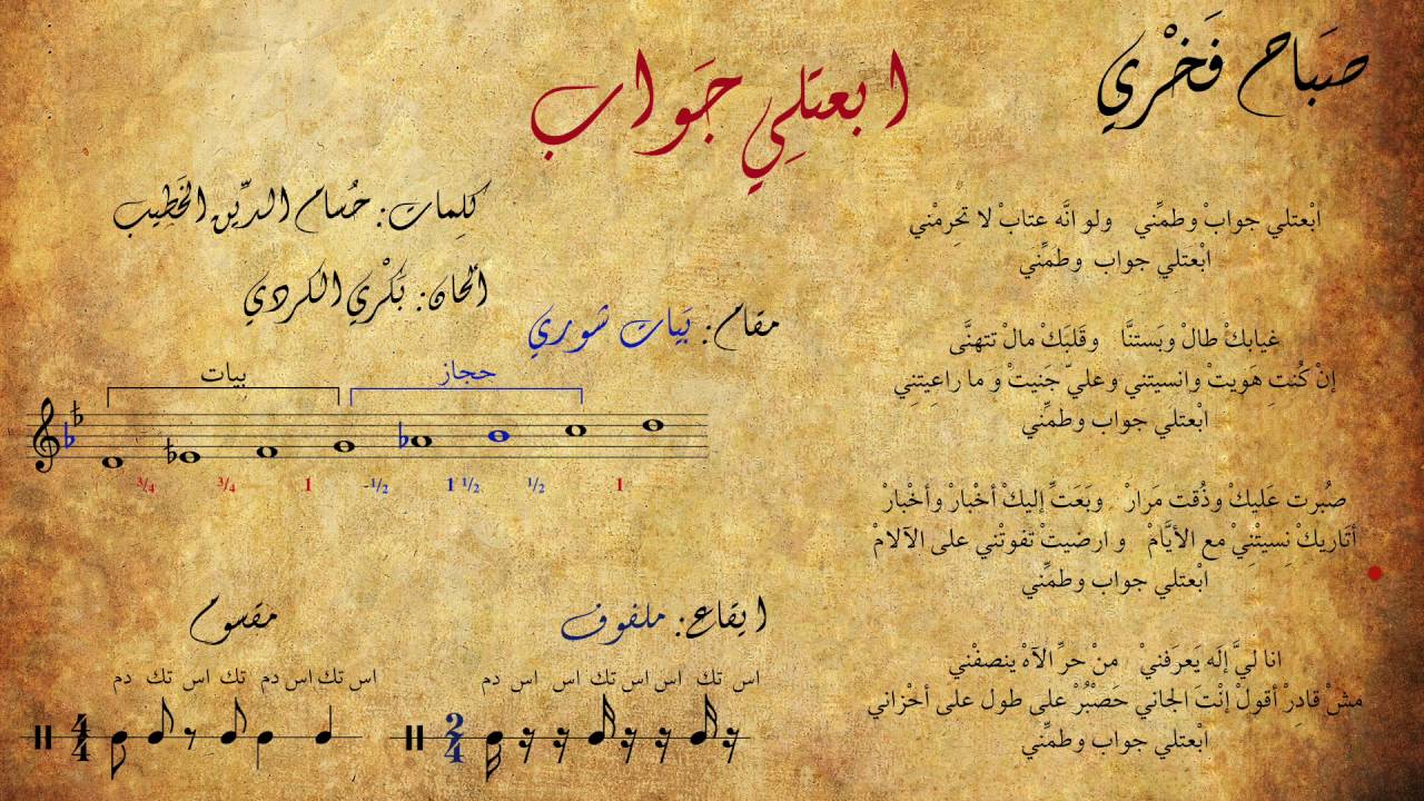 صباح فخري - ابعتلي جواب (مع الكلمات + المقام + الايقاع )