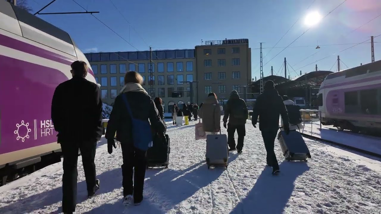 Helsinki Magical RAILWAYSTATION Winter Walk in Finland | 4K Slow TV Snow Walk ❄️🇫🇮