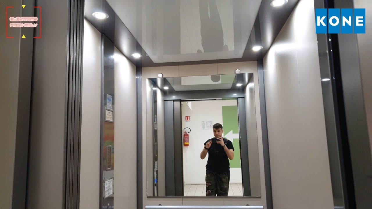 Weird 3-speed doors! 2016 Kone Myspace hydraulic platform elevator@Conad Supermarket, Livorno, Italy