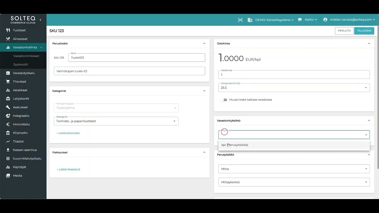 Solteq Commerce Cloud: Creating a New Item with a Corresponding Product and Printing Shelf Labels