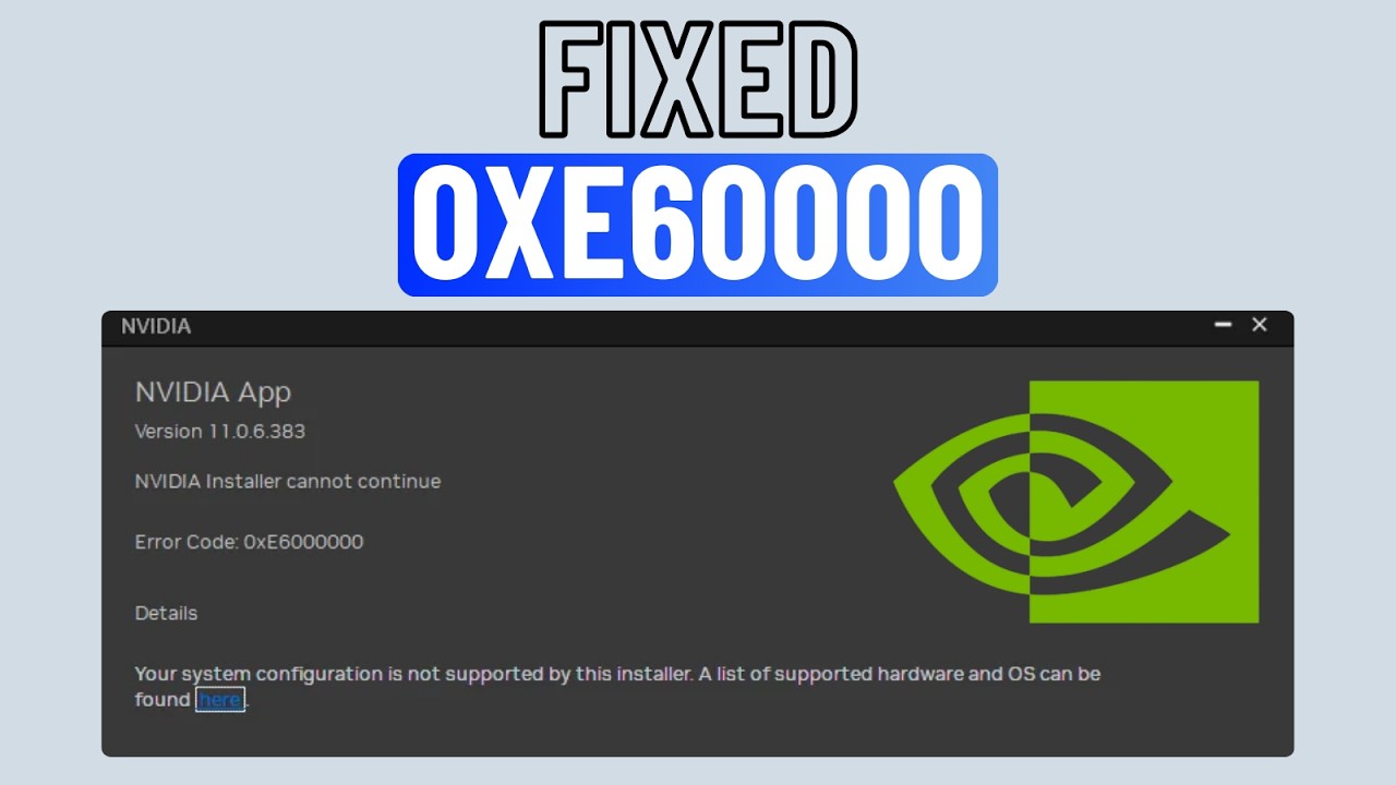 Исправление ошибки установки NVIDIA с кодом 0xE60000