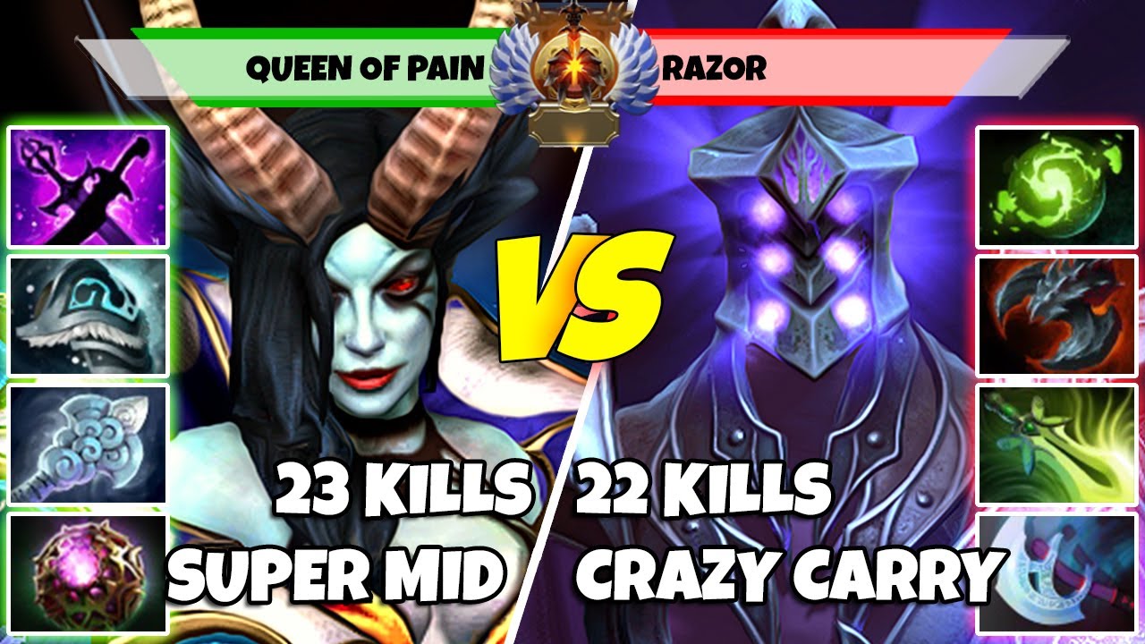 QUEEN OF PAIN (Mid) vs RAZOR (Carry) - Epic Battle Of Immortal Rank Dota 2 Players - Z Dota 2