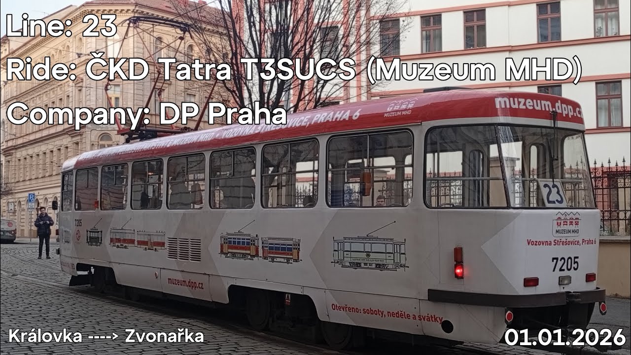 Line: 23 Ride: ČKD Tatra T3SUCS (Muzeum MHD) Company: DP Praha to Zvonařka 