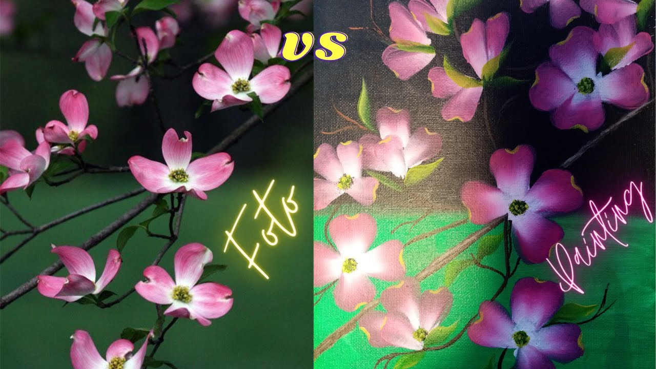 Flowering Dogwoods/One stroke technique/Acrylic painting